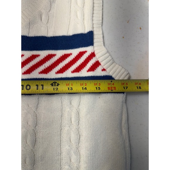 Reebok Vintage Cable Knit Sweater Vest White Blue Red Stripe V Neck Women's S/M - Picture 5 of 9